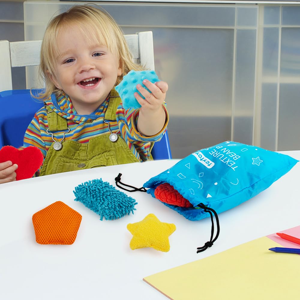teytoy Texture Sensory Bean Bags Toys for Autism, 12 Fidget Sensory Shape Toy with Storage Bag, Develop Fine Motor Play for Baby Special Needs Developmental Toys for Infant Newborn