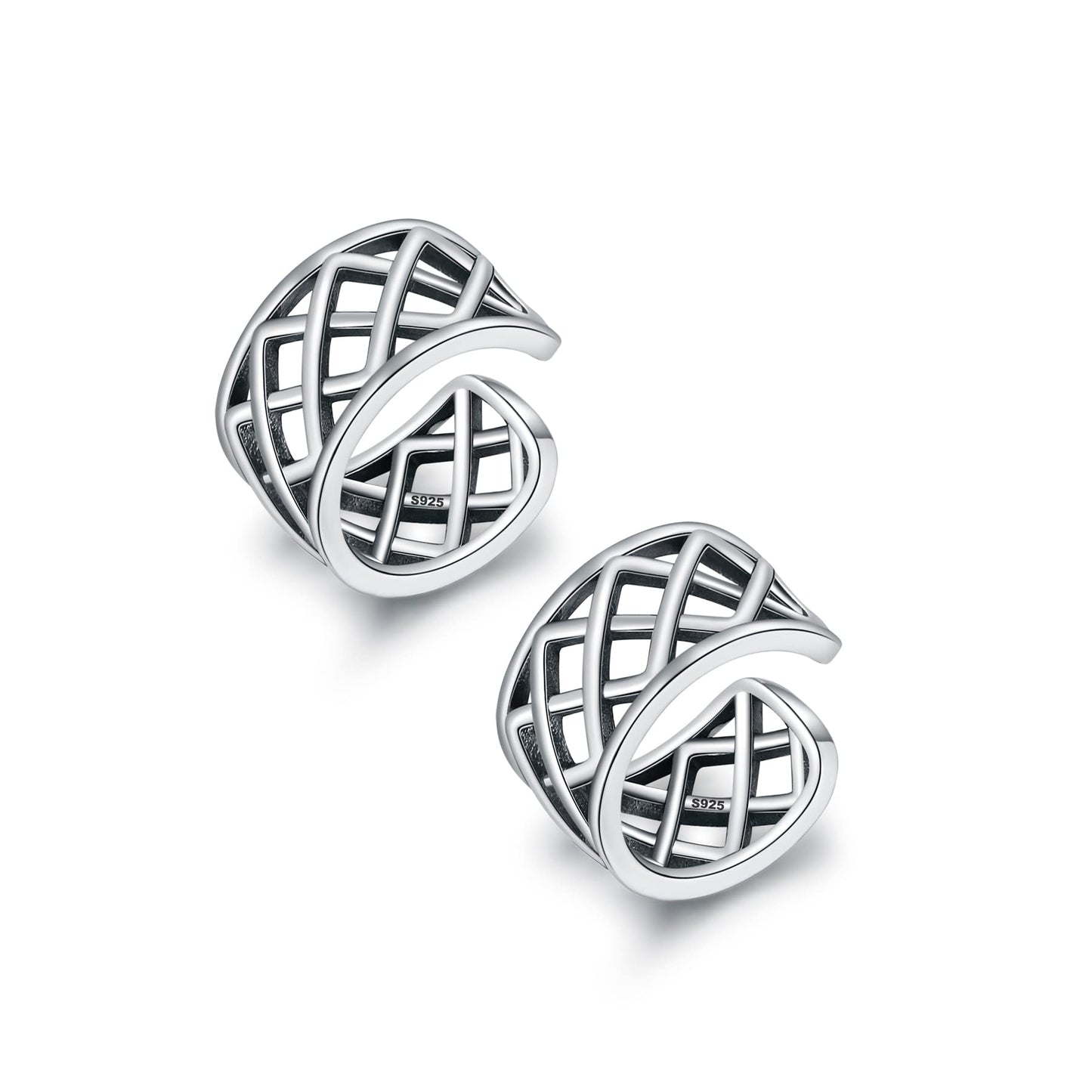 Ear Cuffs 925 Sterling Silver Oxidised Ear Cuffs Non Piercing Geometric Wide Ear Conch Clip on Earrings for Women Adjustable