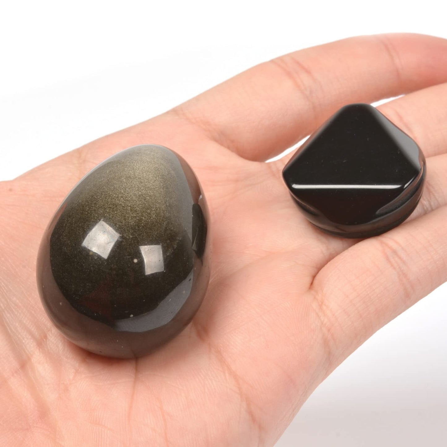 Justinstones Natural Golden Obsidian Gemstone Egg Crystal Healing Chakra Meditation Home Office Decor Stone with Stone Stand