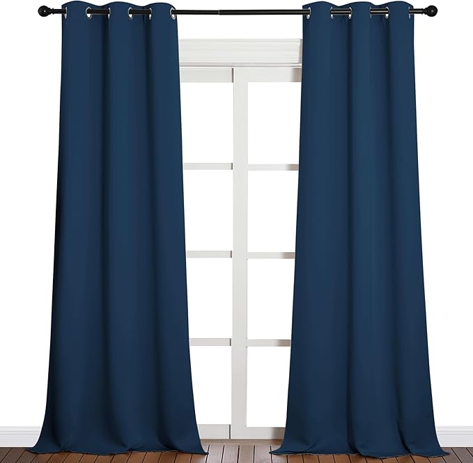 NICETOWN Patio Glass Door Blackout Curtains for Bedroom/Living Room, Privacy Panel Drapes for Dining and Guest Room (Moroccan Blue, 42 inches Wide x 90 inches Long, 1 Pair)