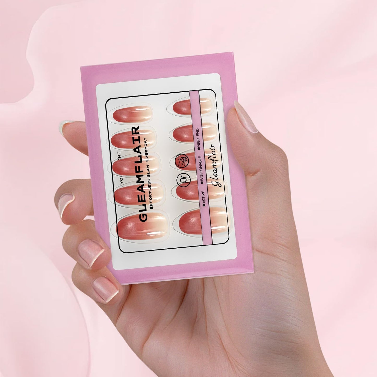 Gleamflair Oval Ombre Press On Nails Medium, Reusable Glossy False Nails in 15 Sizes 30 Pcs with Adhesive Tabs