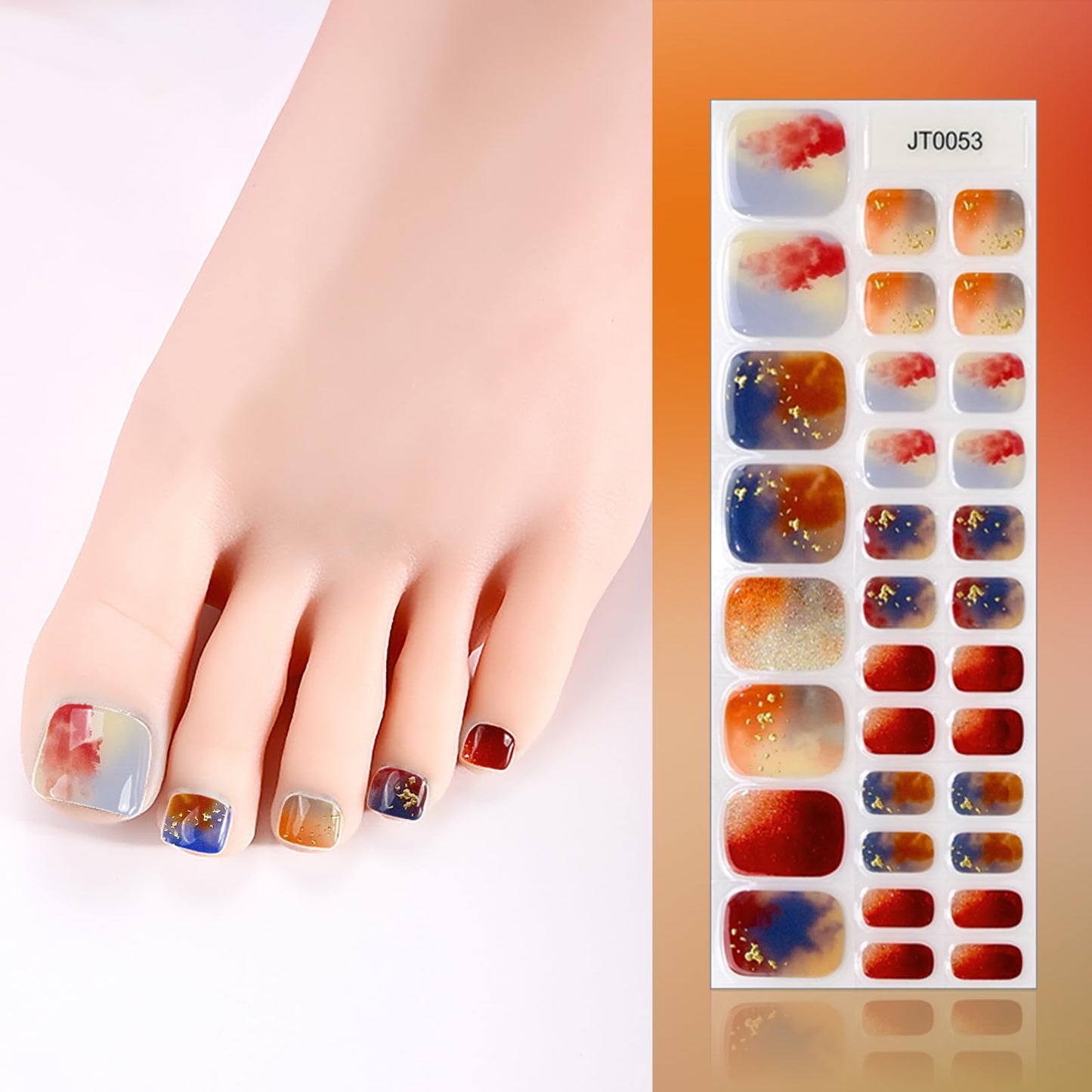 SILPECWEE Semi Cured Gel Nail Strips for Toes (Restful Sunset Glow - 32PCS), UV Light Required | Salon Quality | Long Lasting Toe Nail Stickers Gel Nails Wraps for Women Girl Manicure