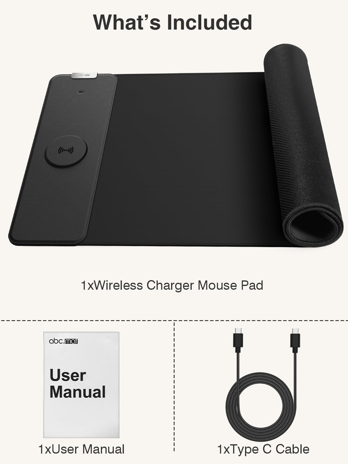 2-in-1 Mouse Pad with Magnetic Wireless Charging, 31.5"x11.8" Large, Waterproof Smooth Surface, Non-Slip Base, No Adapter, Black