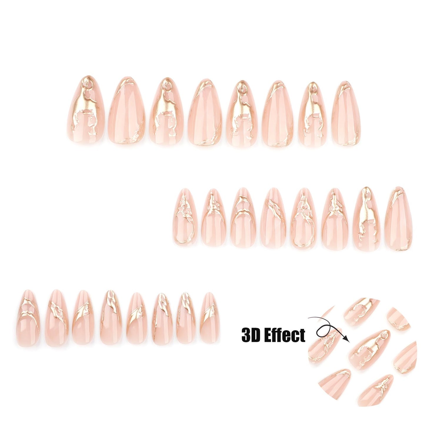 24 Pcs Almond Press on Nails Medium Fake Nails 3D Hot Stamping Design Reusable False Nails Kit Almond Shape Nails Artificial Acrylic Nails Press ons Full Cover Stick on Nails for Women