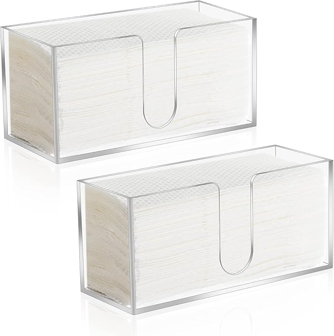 2Pack Acrylic Countertop Paper Towel Dispenser, Folded Paper Towel Dispenser Clear Trifold Napkin Holder, Suitable for Z-fold, C-fold or MultiFold Trifold Paper Towels for Bathroom Toilet and Kitchen