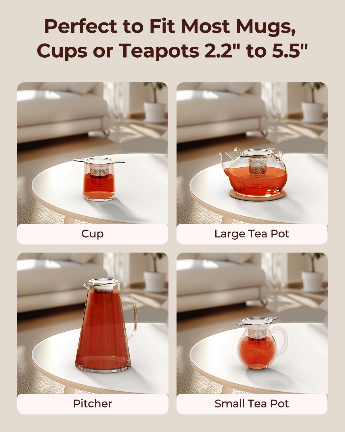 Reinmoson 2 Pack Extra Fine Mesh Tea Strainers for Loose Tea Single Cup, 304 Stainless Steel and Food Grade Silicone Loose Leaf Tea Steeper Tea Strainers & Filters for Black Tea, Coffee, Rooibos, etc