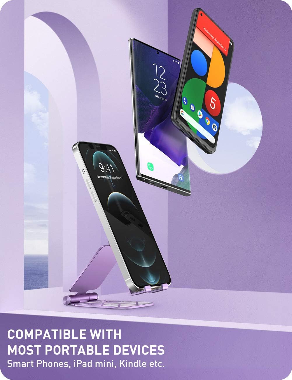 i-Blason Cell Phone Stand for Desk, Cell Phone Holder, Fits All Smart Phones, iPhone 16 15 14 13 Pro Max, Foldable Phone Stand Holder, Purple