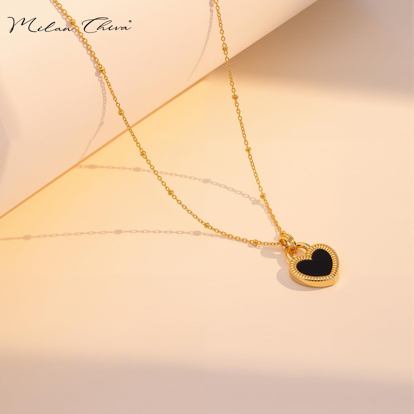 Milan Chiva Womens Heart Pendant Gold Necklace 14K Double Side Dainty Shell Statement Chain Jewelry MNS-1030BRD