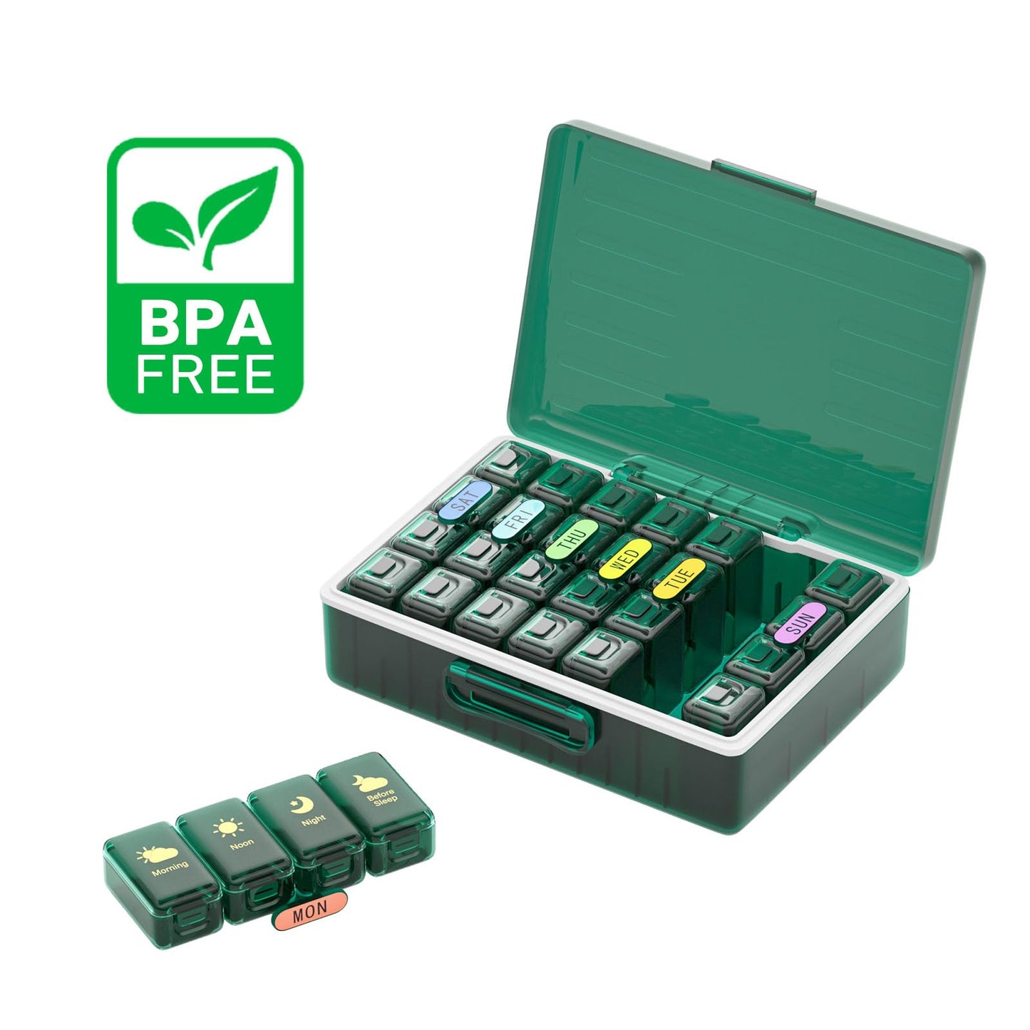 Weekly Pill Organizer 4 Times a Day, Large Compartments Pill Box 4X 7 Day, Medicine Organizer Pill Case for Pills/Vitamins/Fish Oils/Medication/Supplements (4x7 Dark Green)