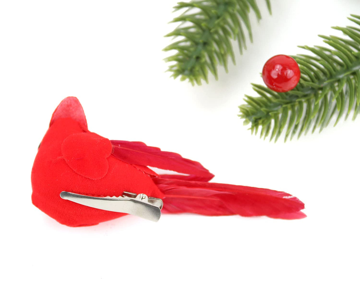 KLEWEE 12 Pcs Cardinal Birds for Crafts, Mini Cardinal Clip On Christmas Tree Ornaments Artificial Red Birds Decorations for Wreaths Centerpieces DIY Crafts, Red Velvet & Feathers