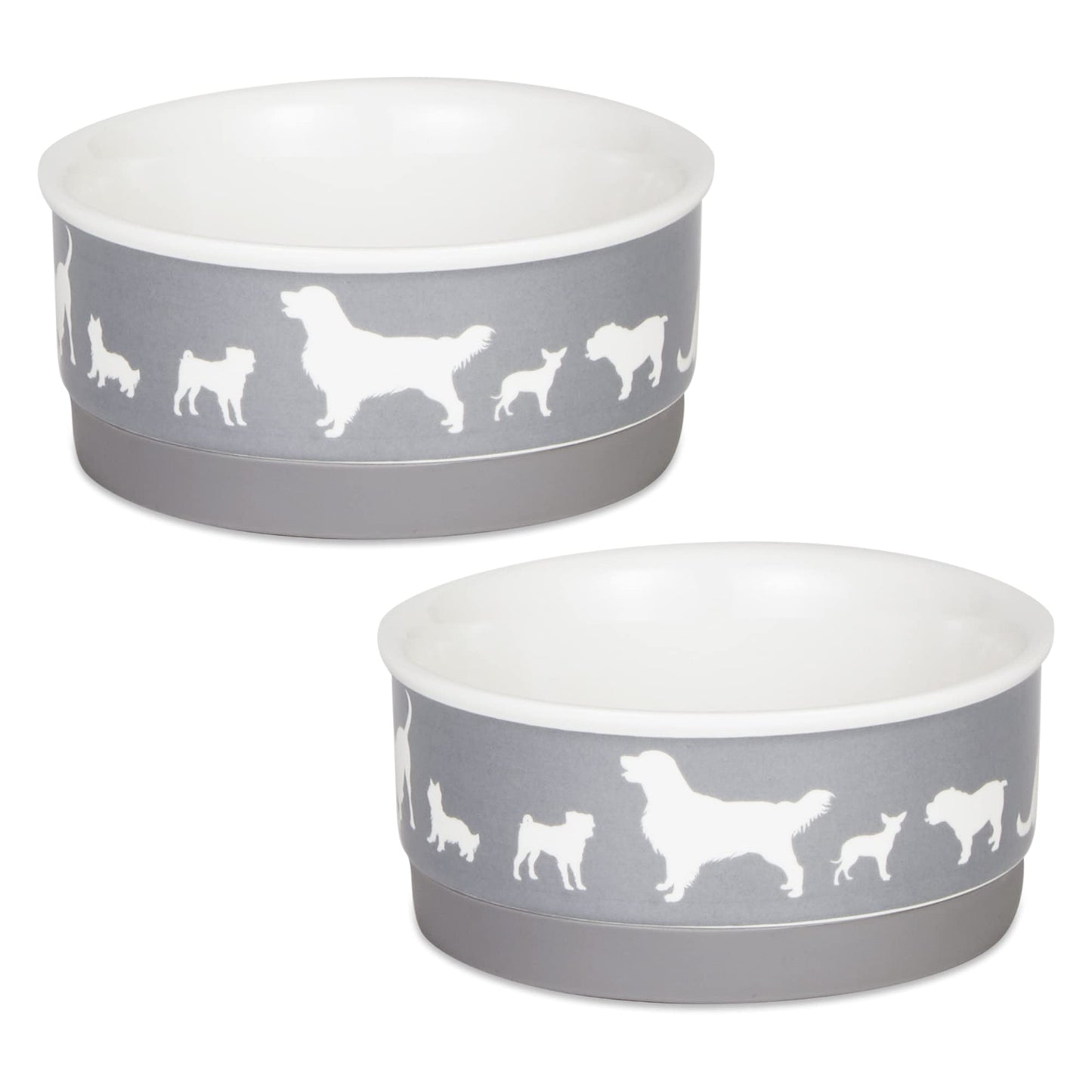 Bone Dry Dog Bone Ceramic Pet Bowl & Canister, Small, 4.25x2, Gray, 2 Count