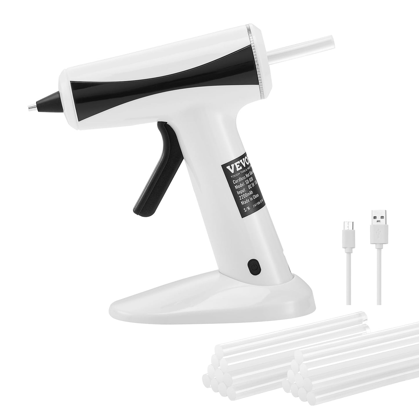 VEVOR Hot Glue Gun, Rechargeable Cordless Glue Gun, Mini Wireless Hot Glue Gun Kit with 2200mAh Battery, 20 Pcs Glue Sticks, Fast Preheating & High Temp, for Crafts, Arts, DIY, Quick Home Repairs