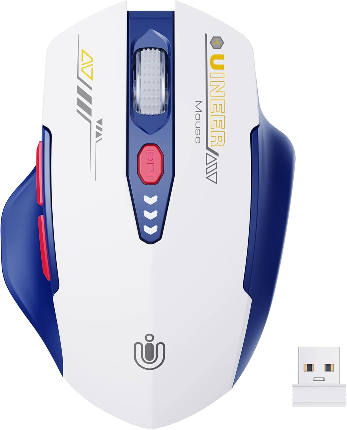 Wireless Mouse, [Upgraded] Visible Battery Display，Rechargeable Laptop Mouse Wireless 2.4G USB, 4 Adjustable DPI Levels,Optical Mouse Wireless for Laptop PC Computer,White and Blue