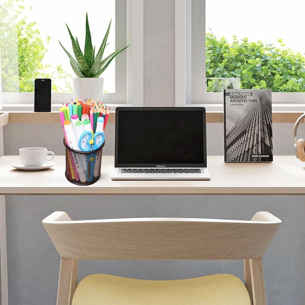 SNOW COOLER Pen Holder Pencil Holder Mesh Metal Pen Cup Holder Pencil Cup Holder for Desk Office Home Pen Organizer Black, 6 Pack