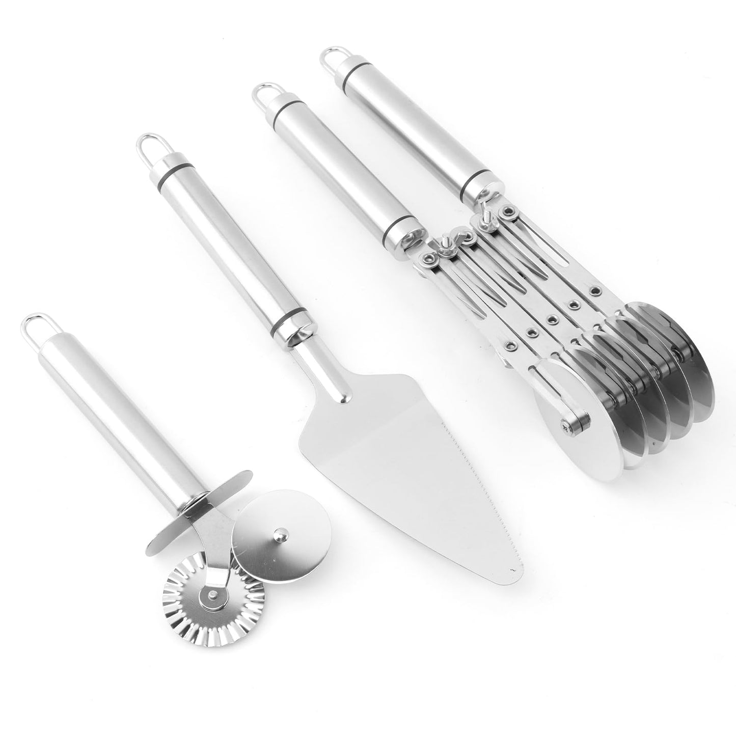 5 Wheel Pastry Cutter, Expandable Stainless Steel Dough Cutter Wheel with Handle, Baking Roller Cookie Dough Divider, Multi-Round Pastry Knife, Pizza Cutter Roller and Pie Server