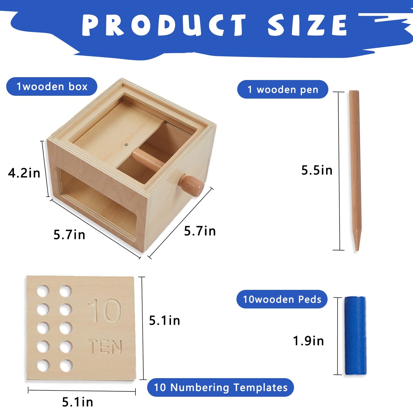 Wooden Montessori Toddler Counting Peg Board Box - Numbers & Math Toys for 1-3 Year Olds