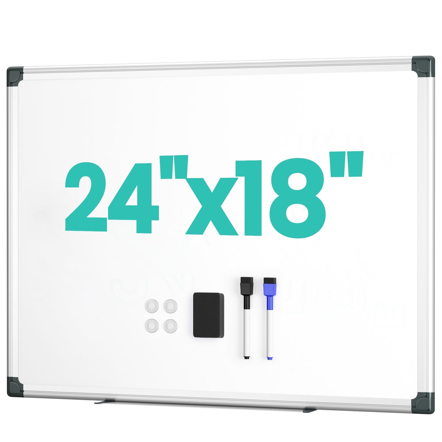 VUSIGN Magnetic Whiteboard for Wall, 24" x 18" Magnetic Dry Erase Board with Eraser, Markers, Magnets, Pen Tray, Silver Frame for Office, Home, Students