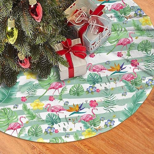 Pink Flamingo Christmas Tree Skirt 36" Rustic Decorations Farmhouse Xmas Small Tree Skirt,Red Green Funny Indoor House Decoration New Year Holiday Party Home Decor