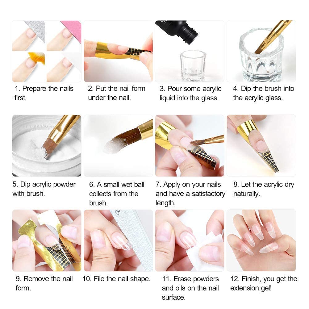Swiftrans Acrylic Nail Kit with Everything,12 Colors Acrylic Powder Liquid Brush Glitter File Tips Gel Nail Art Tools Kit, Acrylic Nail Kit with Everything Professional for Nail Beginners Supplies