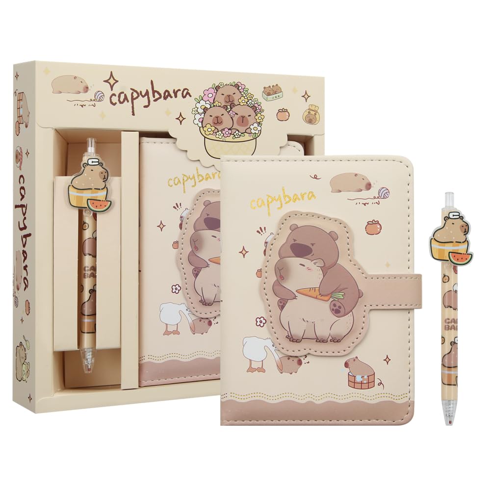 2 in 1 Cute Capybara Theme Stationery Gift Box Set Includes 1 Pcs A6 Cartoon Animal Capybara Notebook Journal Memo Pads Notepad Diary and Pen Gift for Birthday Christmas Kids Office School Supplies