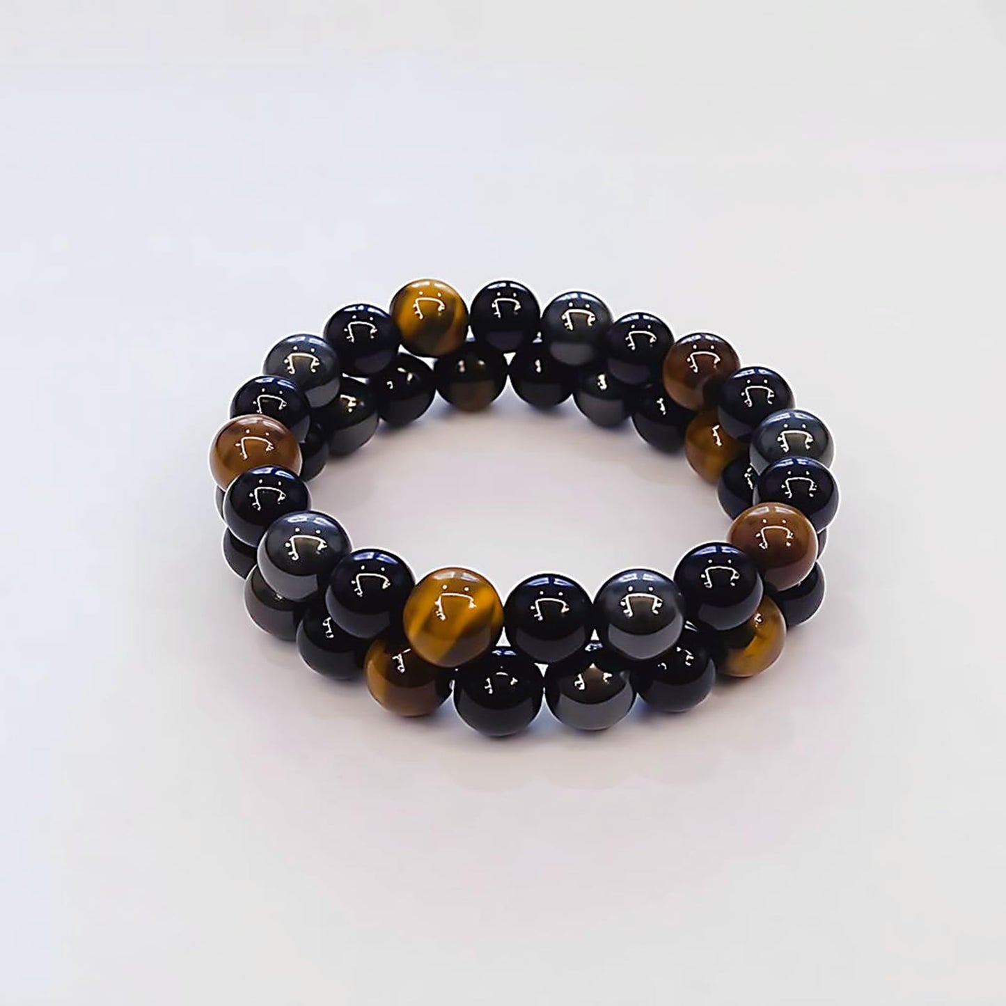 WEFRIN Triple Protection Bracelet for Bring Luck and Prosperity Hematite Black Obsidian Tiger Eye Stone Bracelets for Men Women, Beaded Buddha Healing Rope Uni Bracelet (2pcs)