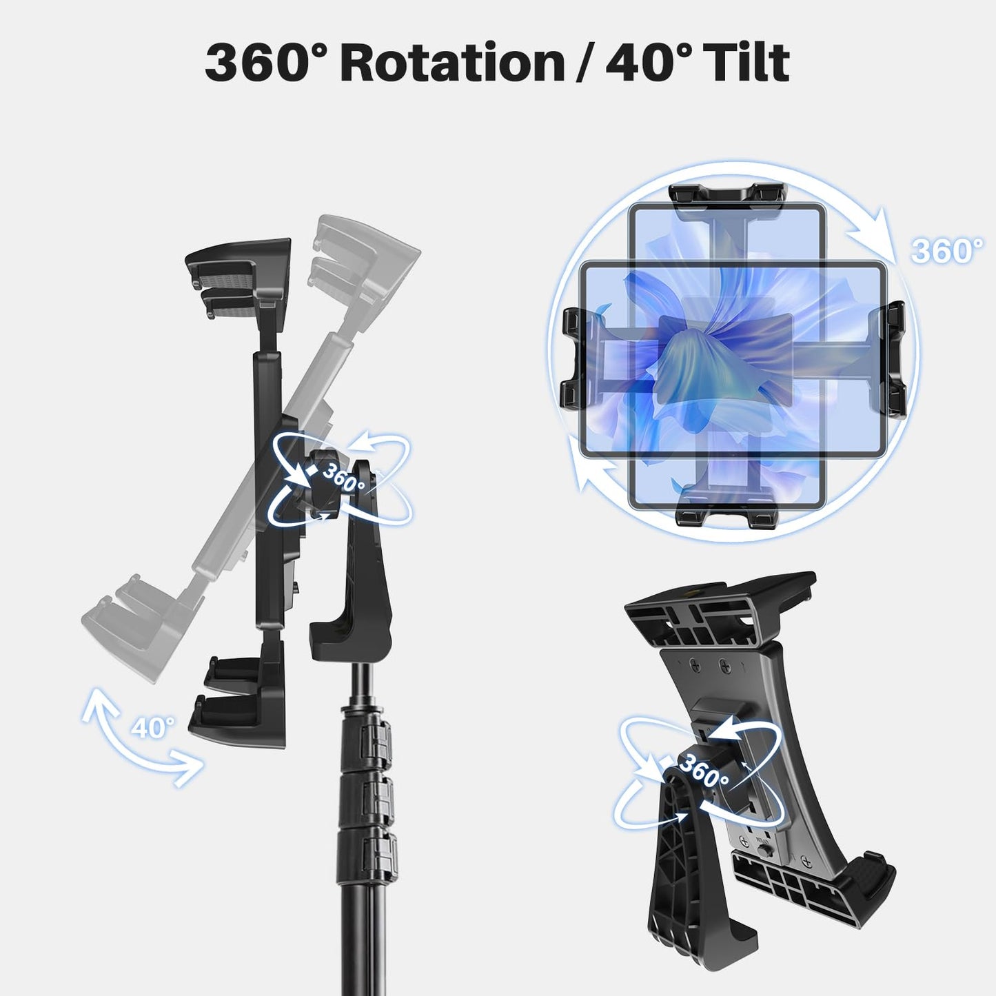 SENWOW Tablet Tripod Mount Adapter 360 Degree Rotatable Universal, Tablet Clamp Holder for Tripod, Selfie Stick, Monopod, Compatible with iPad Pro, iPad Air, iPad mini, 3.5-13.5 Inch Phone