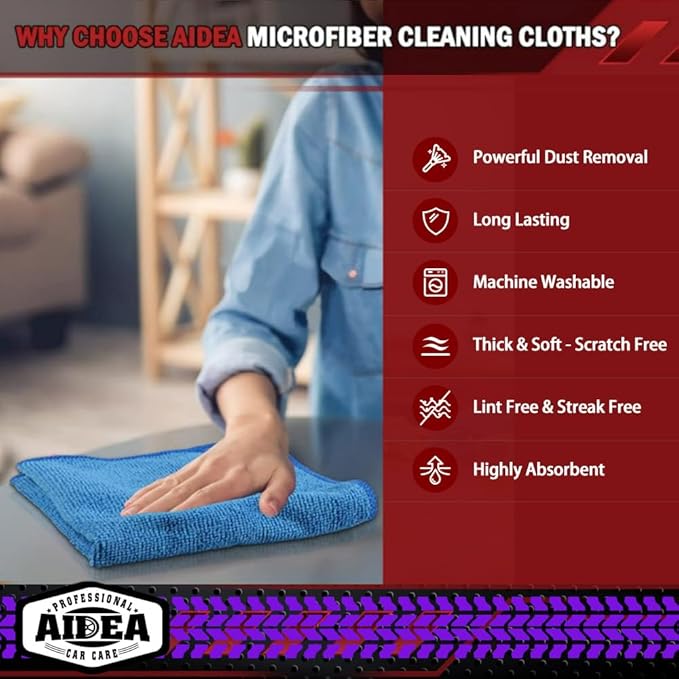 AIDEA Microfiber Cleaning Cloth 20PK, Microfiber Towels for Cars, Dusting Cloth Cleaning Rags for SUVs, House, Kitchen, Window, Workshops, Cleaning Supplies 12"×12"