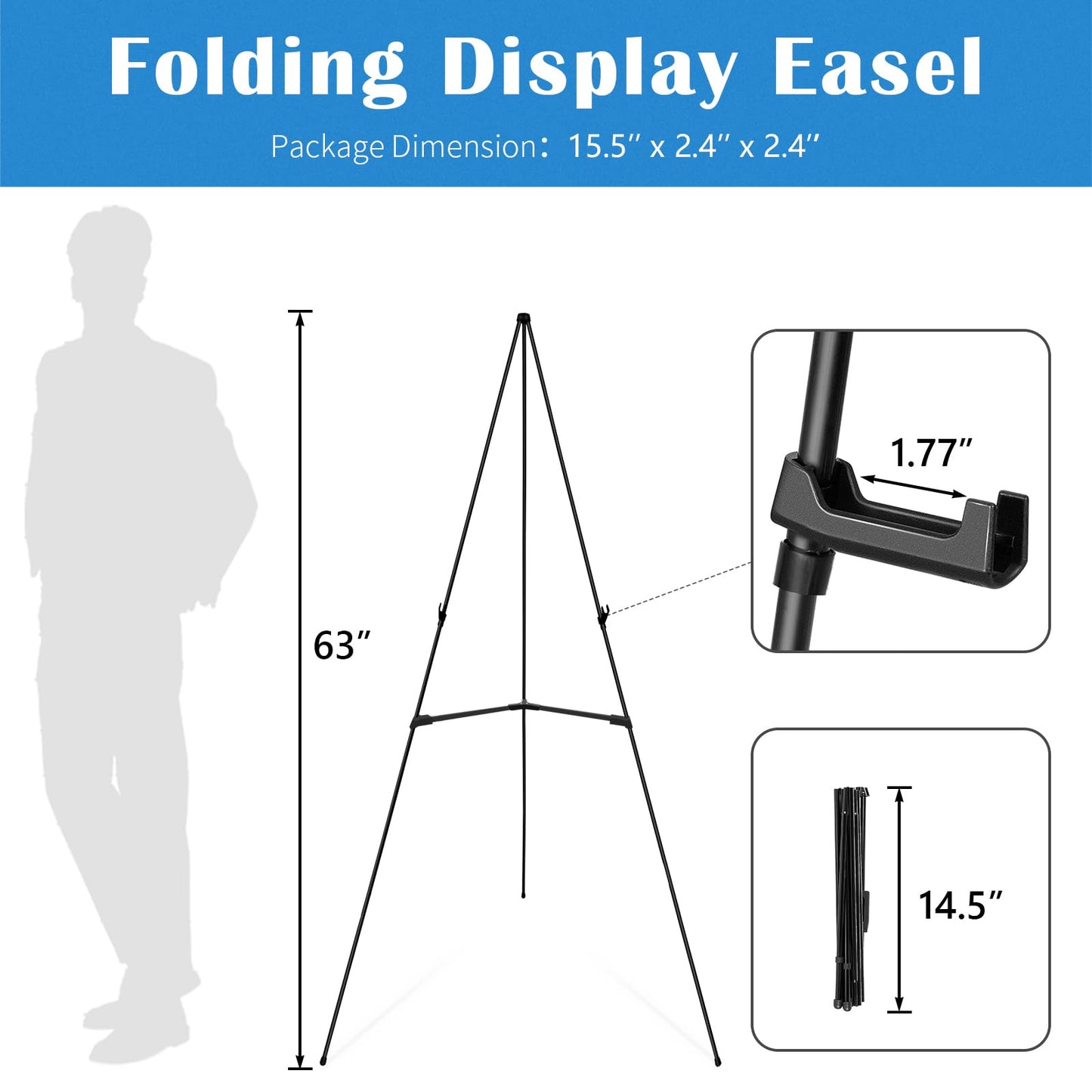 Falling in Art Display Easel Stand, 6 Pack 63" Instant Adjustable Poster Easel, Easy Folding Portable Tripod Stand for Signs, Posters, Wedding, Holds 5 lbs