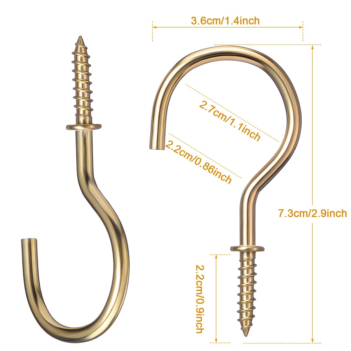 Hotop 12 Set Ceiling Hooks with Hanging Chains for Bird Feeders, Planters, Lanterns, Billboards, Birdbaths, Grow Lights, Chalkboards, Wind Chime and Other Ornaments, Chain Hook DIY (Gold)