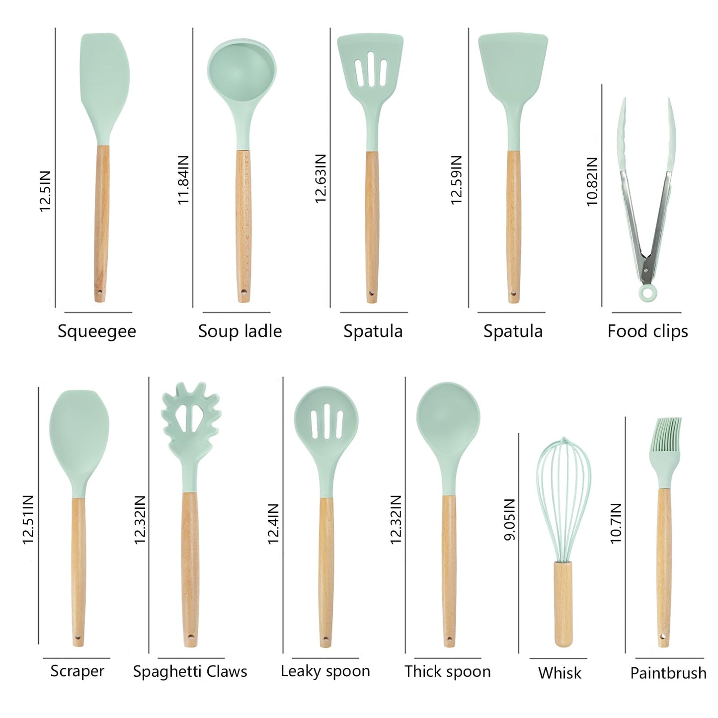 Cooking Utensils Set - 19 Piece Set with 11 Spatulas, 6 Sharp Knives, Silicone Utensils & Cutting Board (Green)
