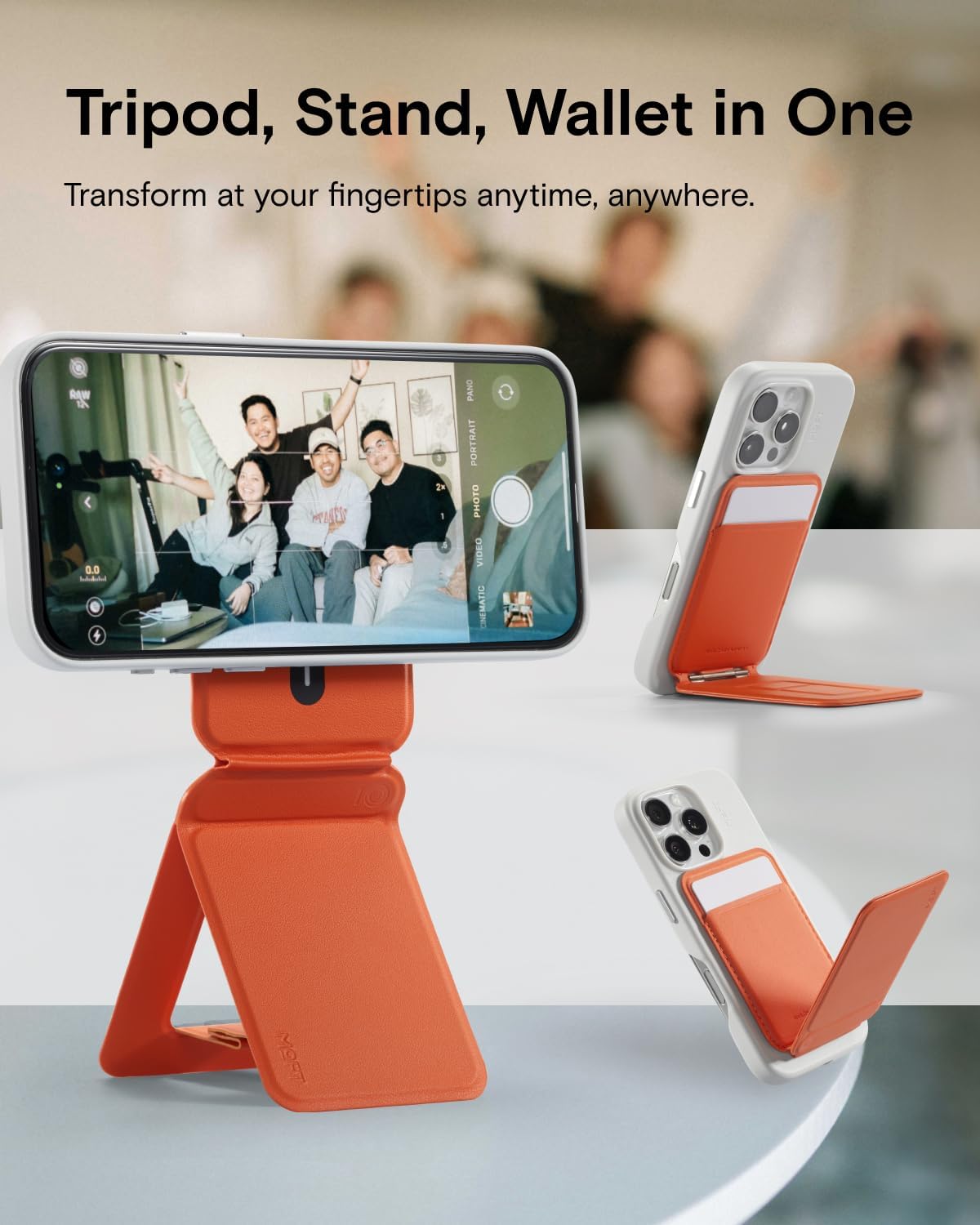 MOFT Phone Tripod Wallet, 3 in 1 Phone Stand, NFC-Supported Magnetic Phone Wallet, MOVAS Vegan Leather Adjustable Card Holder, Sunrise