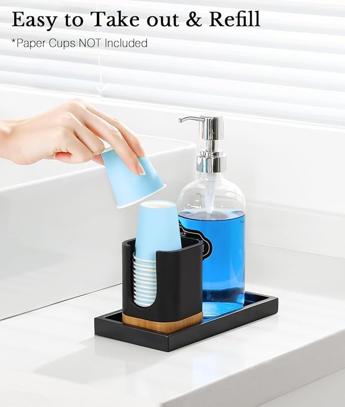 Luxspire Bathroom Cup Dispenser, Dixie Cup Holder 3-5oz, Disposable Paper Cup Holder for Bathroom, Cotton Pad Container, Guest Bathroom Essentials, Matte Black