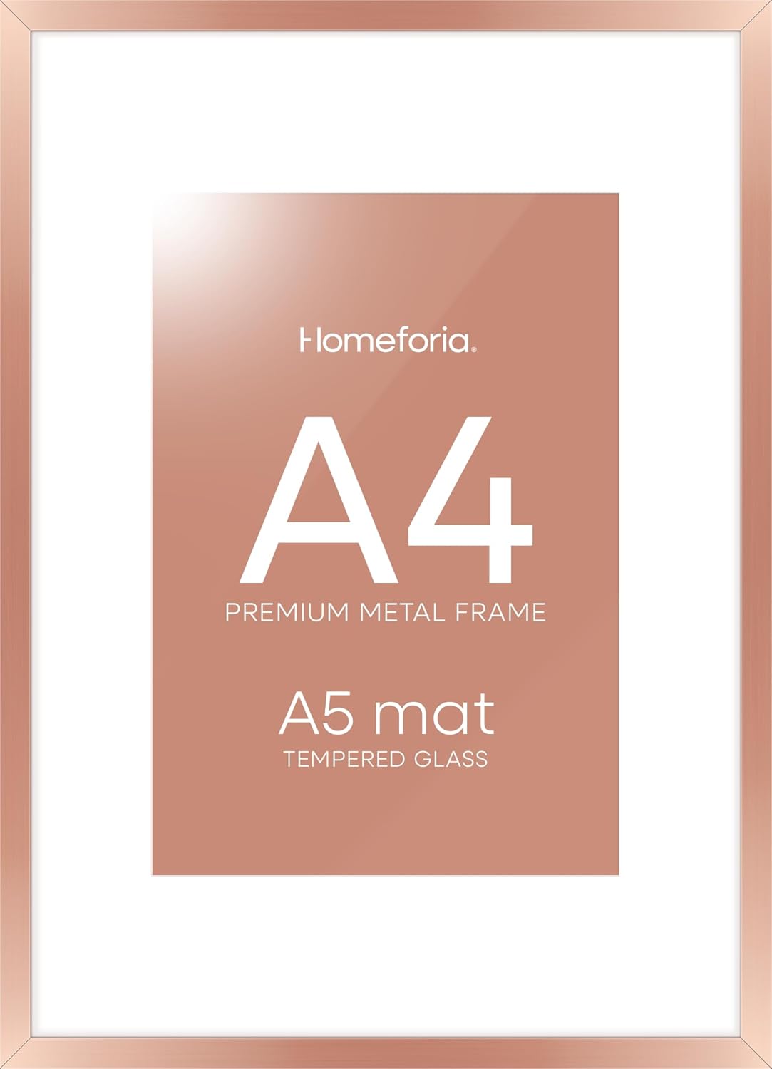 Homeforia A4 Picture Frame Rose Gold, High End Metal 8.3 x 11.7 inch Poster Frames with Mat 5.8 by 8.3 Art, A4 Size Frames Matted to A5 Photo, 8.3x11.7 Wall or Tabletop Frame, Tempered Glass, Set of 1