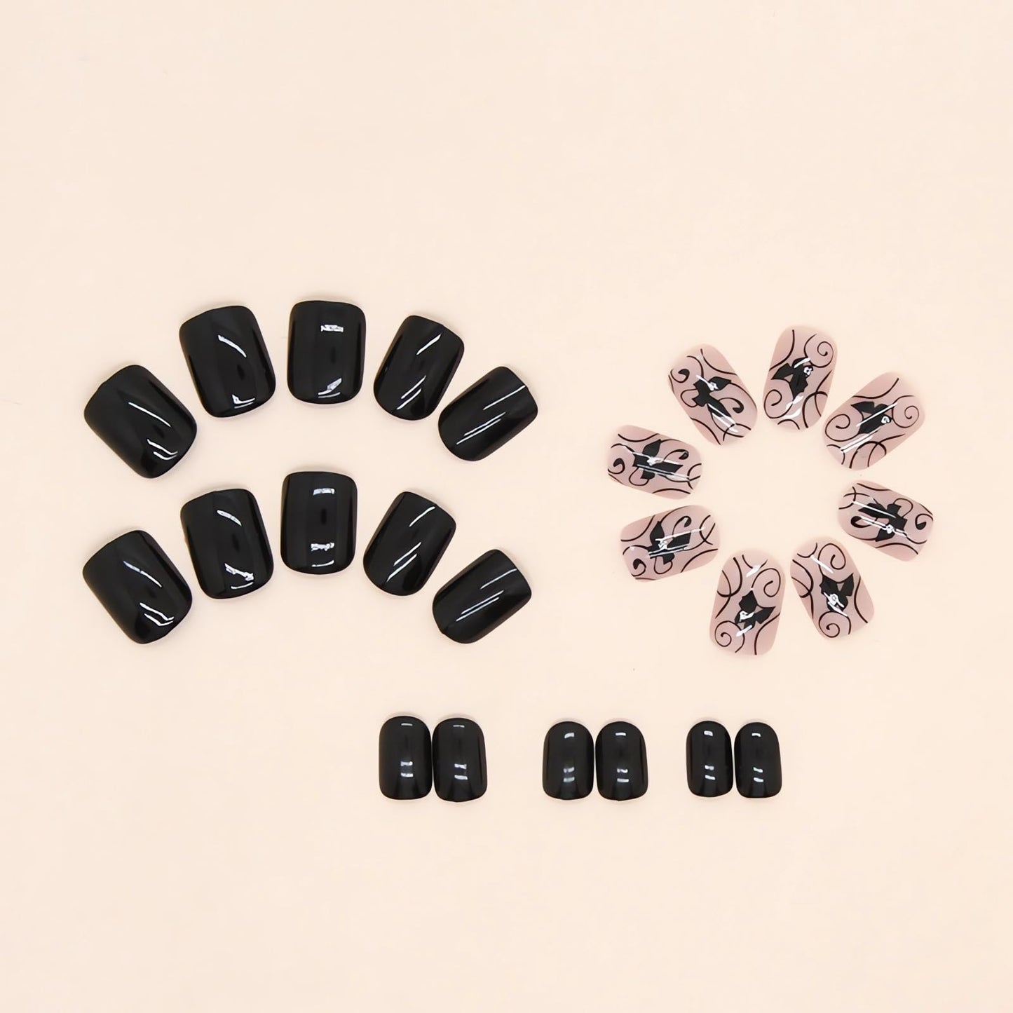 Extra Short Press on Nails Square Black Fake Nails Glossy Acrylic Glue on Nails Butterfly Rhinestone Designs Gel Nails Press ons Cute Stick on Nails for Women Manicure Tips Decorations 24Pcs
