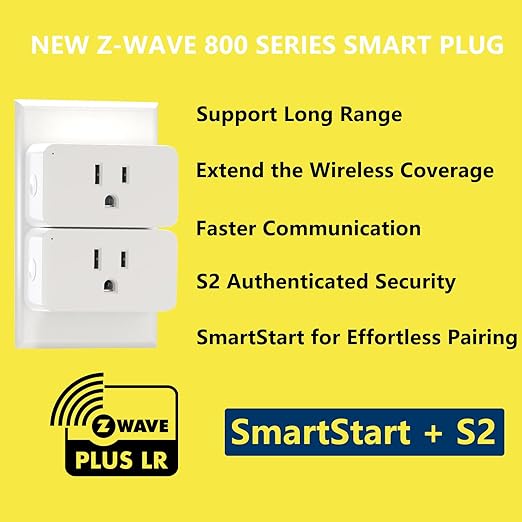 Minoston 800 Zwave Plug Smart Outlet Switch LR, Z-Wave hub Required, Bult in Zwave Repeater, Compatible with SmartThings, Hubitat, Wink, Compatible with Alexa Google Assistant, White, 2 Pack (MP31Z)