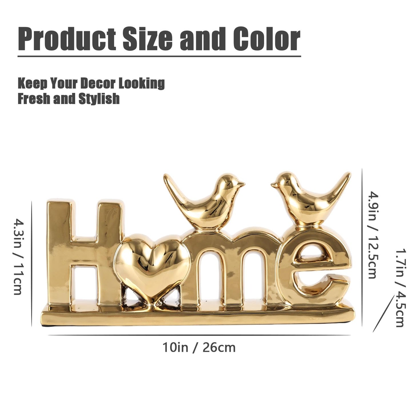 GAOSHENG Ceramic Home Letter Sign with Bird Statues,Modern Gold Tabletop Decor for Entryway,TV Stand & Floating Shelf,Warm Housewarming Gift for New Home,Elegant Family Room Ornament (Gold)