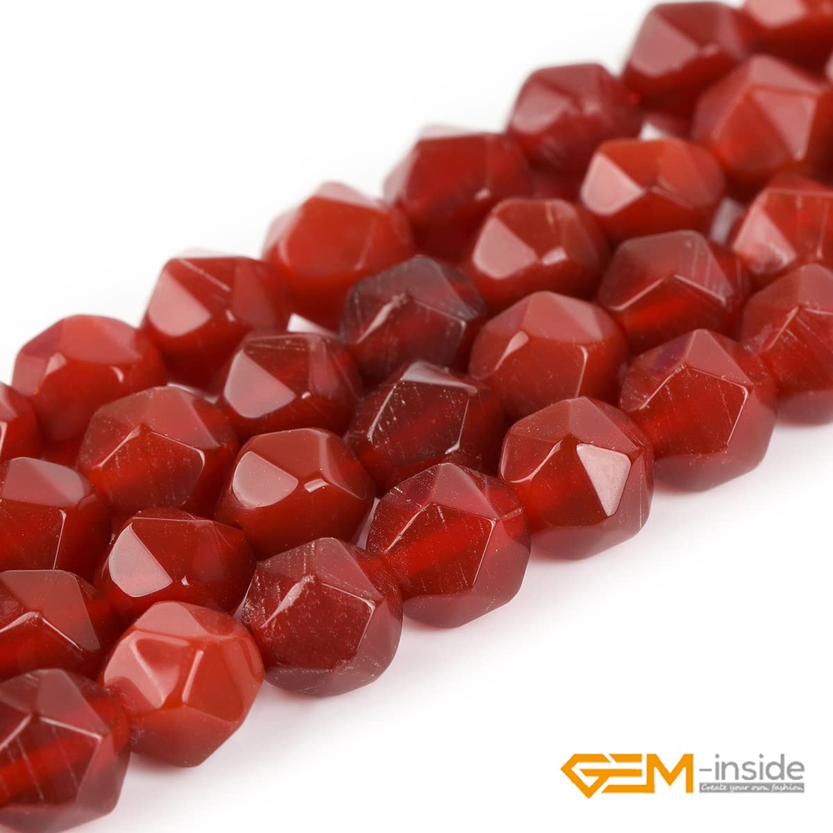 GEM-Inside 8mm Faceted Natural Red Agate Stone Beads for Cambay Jewelry Making Full 15" Strand Power Energy Healing Chakra Stone Beads