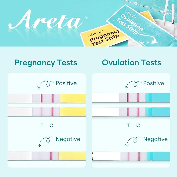 Areta Ovulation & Pregnancy Test Strips: 70 Ovulation Strips & 20 Pregnancy Tests Combo Kit | Accurate at-Home Fertility Tracker | Highly Sensitive Early Pregnancy Detection | 70 LH + 20 HCG