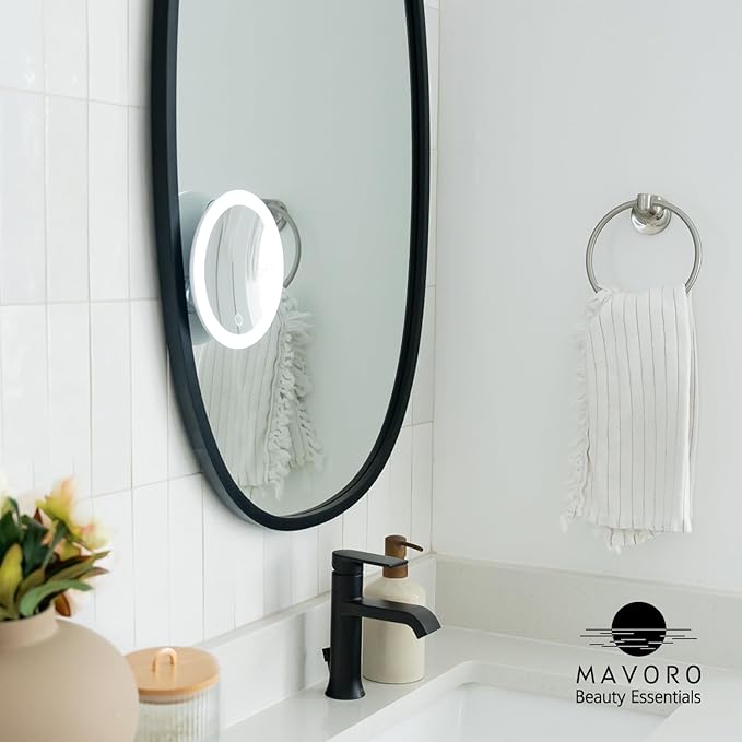 Mavoro 6.8" LED Magnifying Mirror with 3 Strong Suction Cups | 10X Magnification | Portable Lighted Travel Makeup & Cosmetic Mirror with Light (4 AAA Battery Operated |10X)