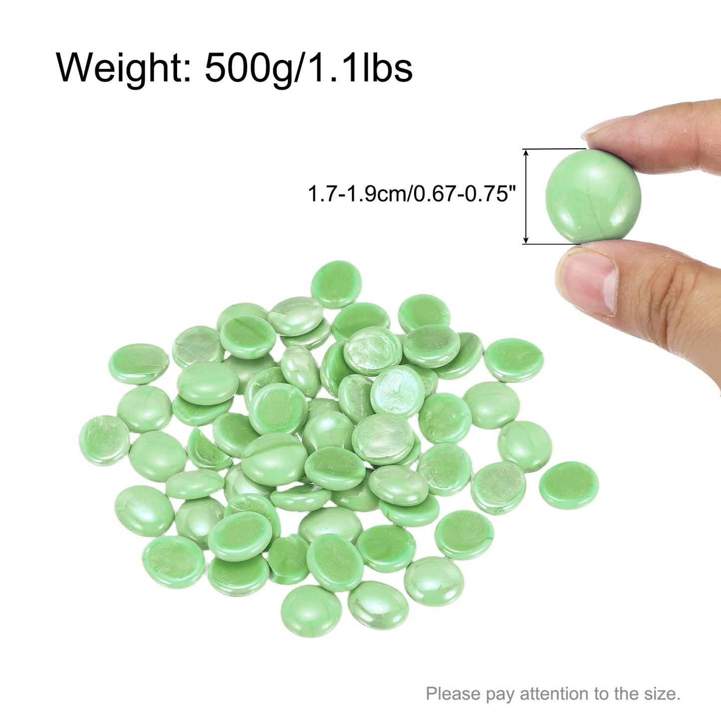 MECCANIXITY Ceramics Beads, Flat Ceramics Bright Green Iridescent 1.1lbs (0.67-0.75 Inch) Ceramics Marbles Pebbles for Vase Fillers Aquarium Decor DIY Craft