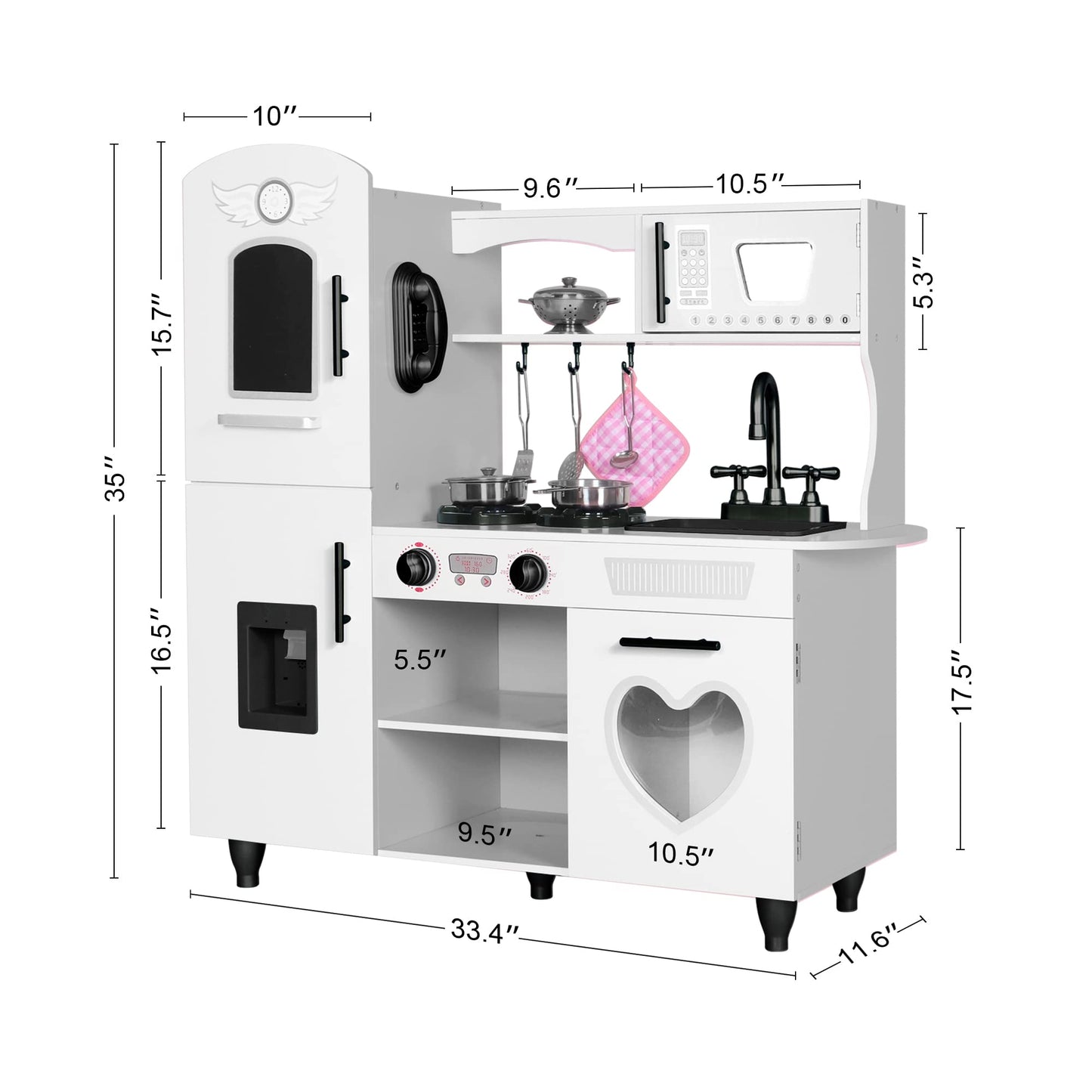 TaoHFE Wooden Kitchen Playset for Toddlers - Kitchen Toy Set with Lights & Sounds for Pretend Play, Gift for Kids Age 3+ (White)