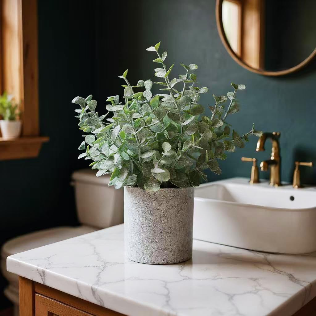 HappyFiller 2PCS Small Fake Eucalyptus Potted Artificial Plants Indoor Outdoor for Shelf,Home,Living Room, Bathroom,Kitchen,Coffee Table Decor