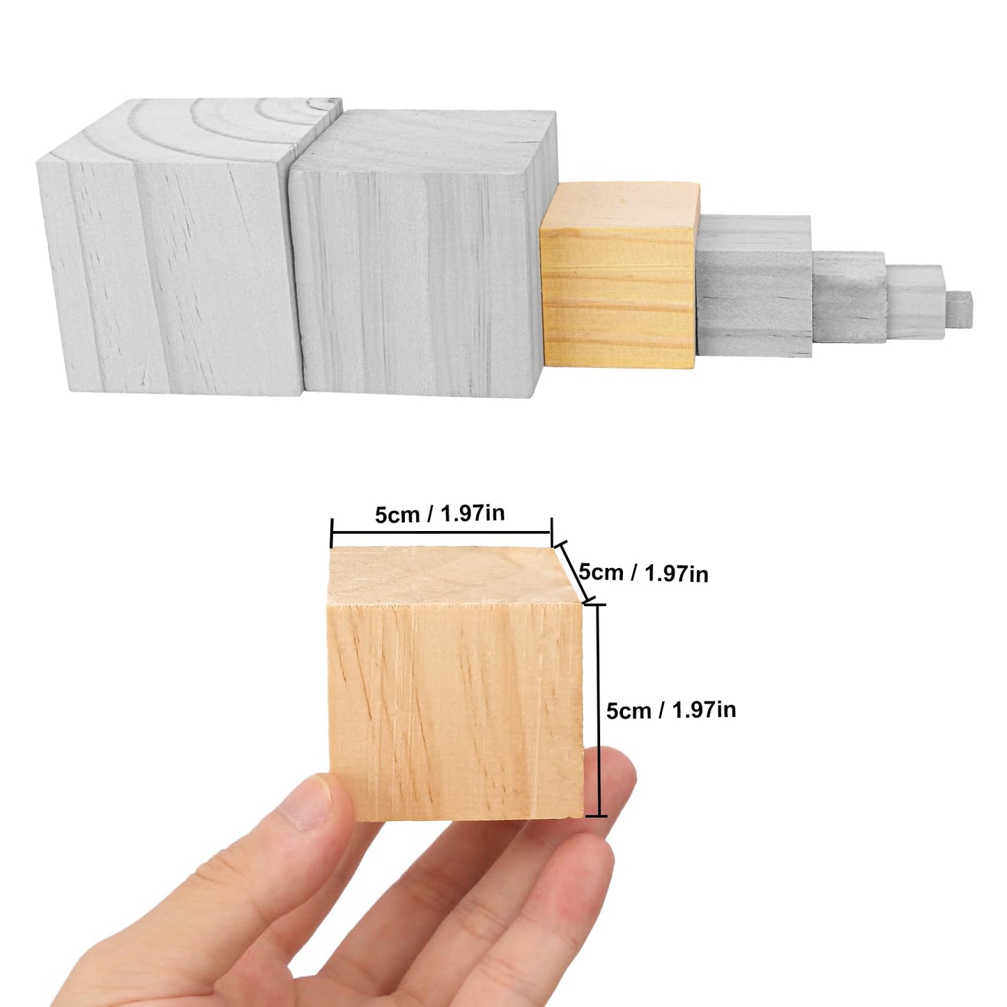 kukmakri 52 PCS Premium 2 Inch Wooden Cubes, Natural Pine Wood Cubes for Crafts, Wood Blocks Ready for Artistic DIY Projects-Unleash Creativity with Blank Wood Blocks