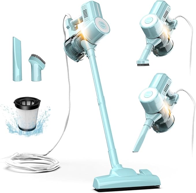 Roomie Tec Corded Stick Vacuum Cleaner - 450W, Lightweight 2 in 1 Handheld with Powerful Suction, Bagless HEPA Filter, Large Dust Capacity, 20ft Cable - Ideal for Floors, Dorm Room, & Home Cleaning