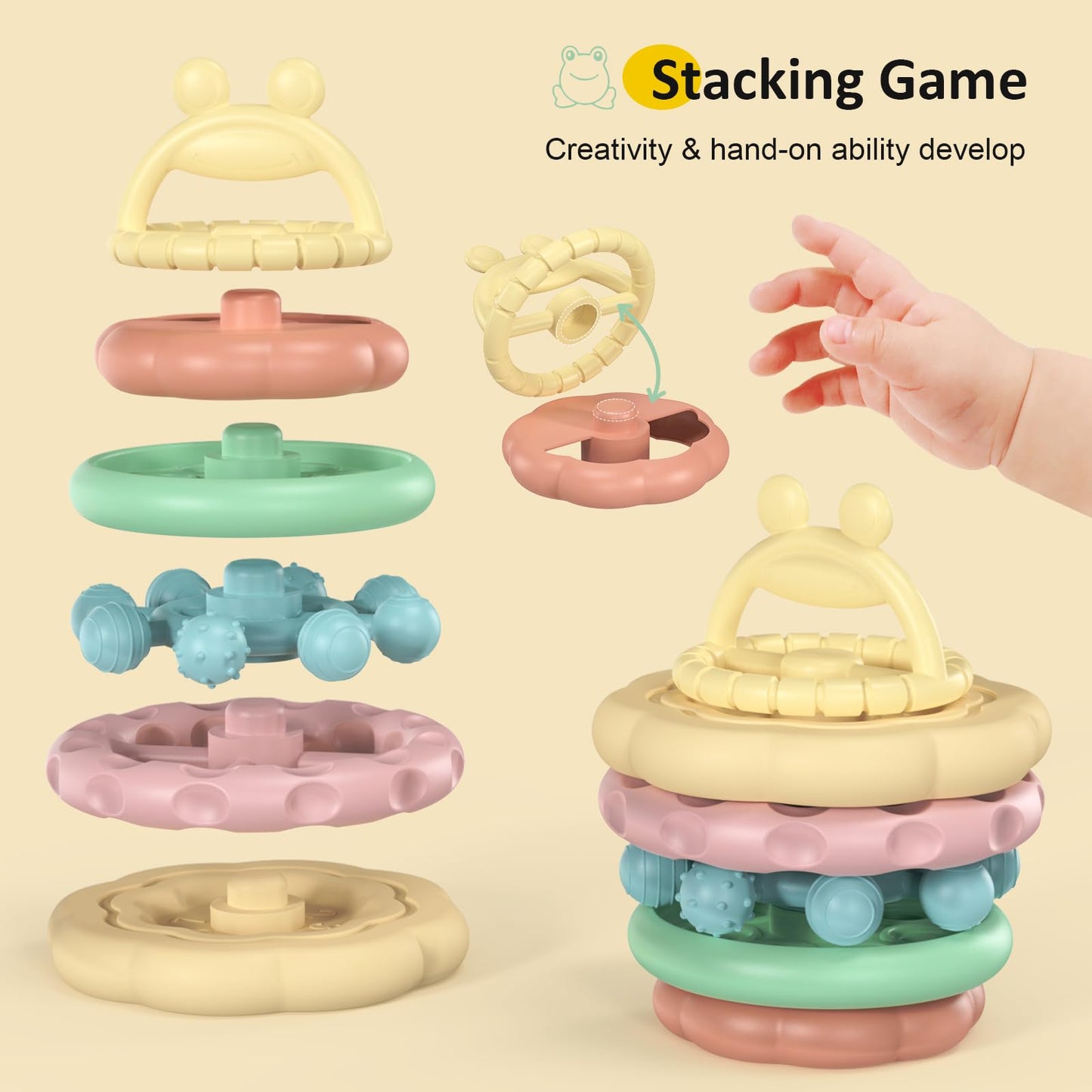 Baby Teething Toys 3-6 Months, Soft Silicone Stacking Rings Teether, 6-Piece Stackable Circles for Teething Relief Safe BPA-Free Teething Gift, Perfect Baby Shower & Birthday Present for Boys & Girls