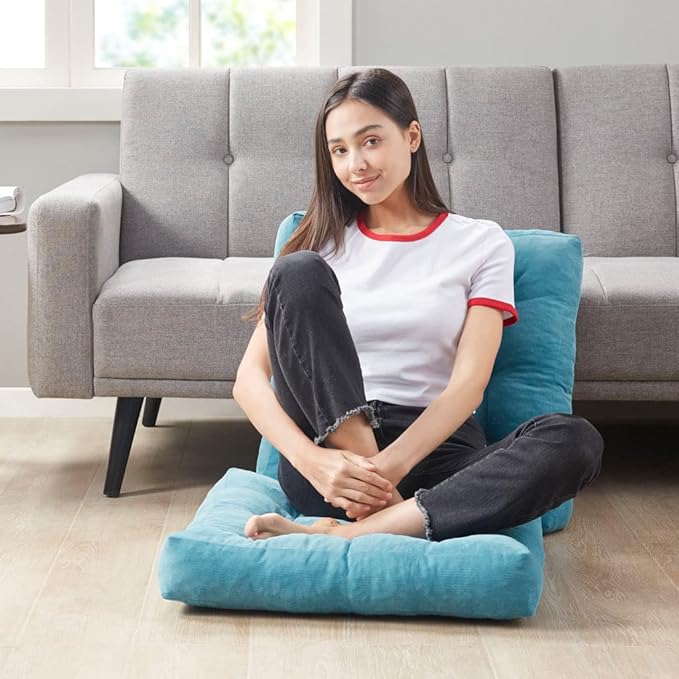 Degrees of Comfort Meditation Floor Pillow, Square Large Pillows Seating for Adults, Tufted Corduroy Thick Cushion for Living Room Tatami, Turquoise, 22x22 Inch