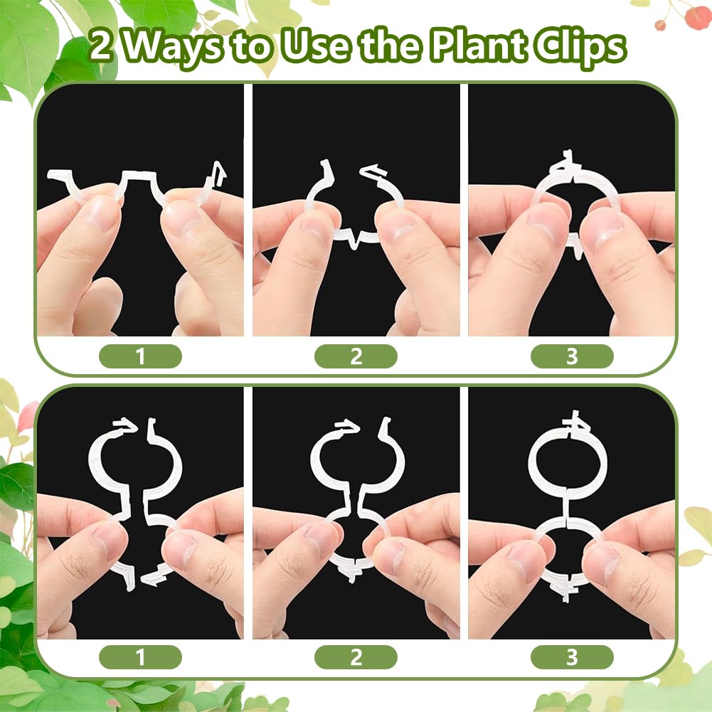 Dovciua 100PCS Plant Support Clips, Plastic Clips for Securing Plants, Plant Fixing Clips for Tomato Vine, Reusable Garden Clips for Climbing Plants, Grape, Vegetable Stems (100, Green)