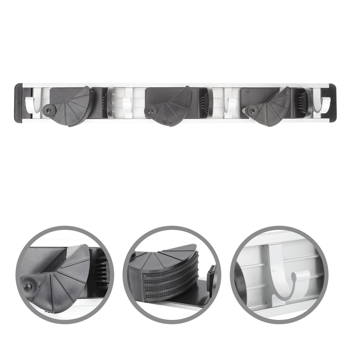 Punch free Wall Hanging Mop Holder with 4 Hooks Space Aluminum Mop and Broom Rack Black for Kitchen and Garage Storage Organizer