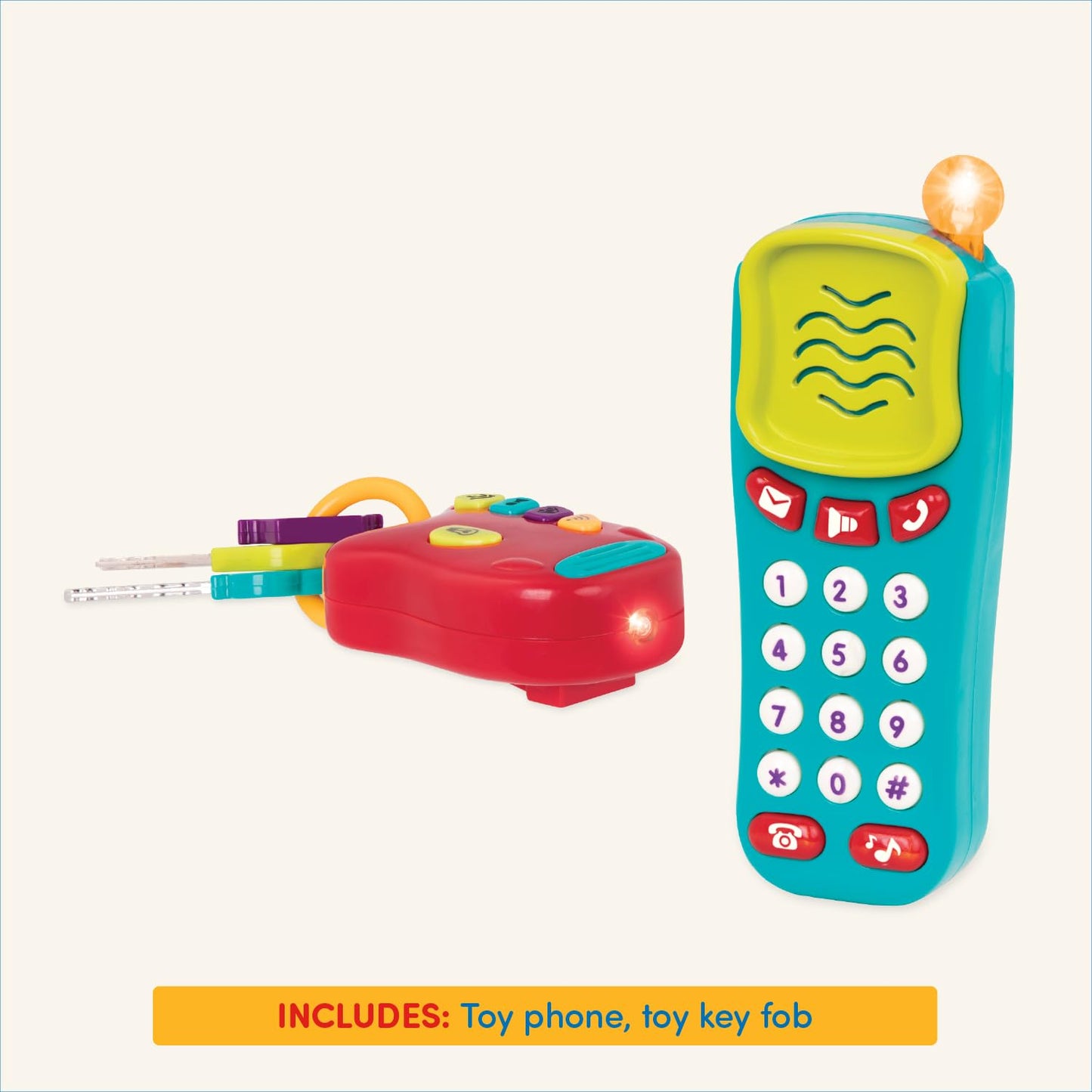 Battat – Sensory Toys – Pretend Phone & Keychain – Toddler Light – Up Toy Car Keys – 10+ Months+ - Light & Sound