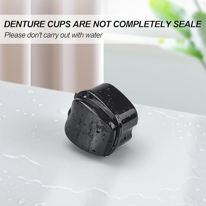 Denture Bath Case Retainer Cleaner Case with Strainer Basket, Denture Cup Dental Retainer Holder Case for Soaking Mouthguard Cleaning Storage Box Case - Black and White